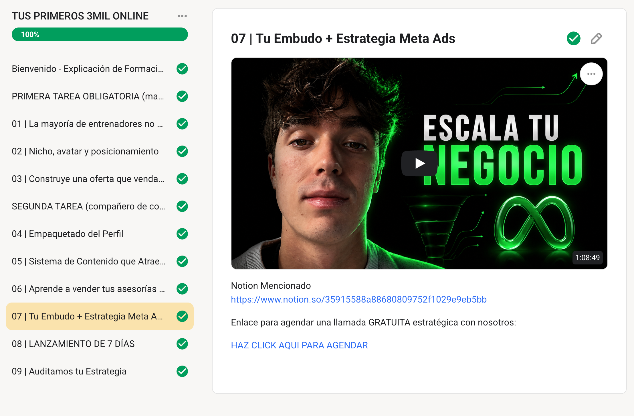 Clases de la formación gratuita: embudo y Meta Ads